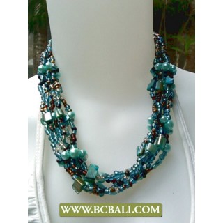 Beading wrap Necklace combain Blue Pearl and Shells